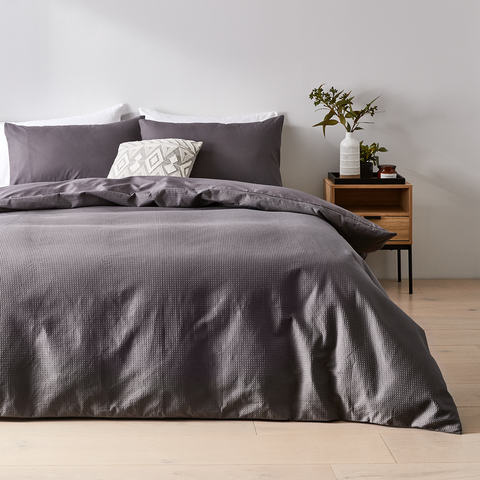 Waffle Cotton Quilt Cover Set Double Bed Charcoal Kmartnz