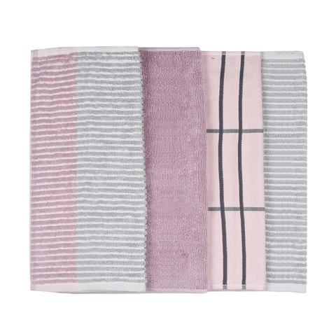 4 Terry Tea Towels Linear Pink