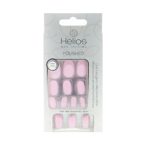 Helios Nail Systems 24 Piece Polished Faux Nails and Pink Nail Glue ...