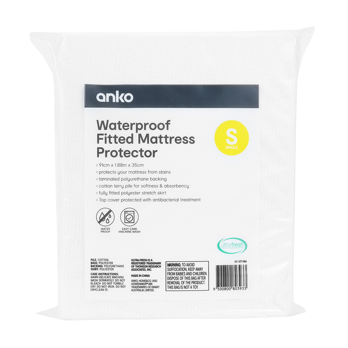 Waterproof Fitted Mattress Protector - Single Bed, White | KmartNZ